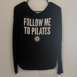 Club Pilates Black "Follow Me To Pilates" Graphic Long Sleeve Top